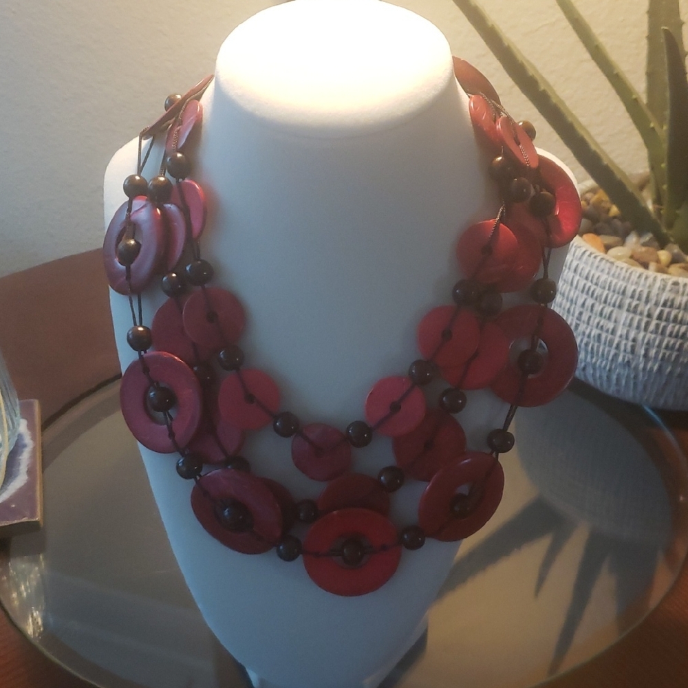 Chic Multi-Strand Red Disc Necklace